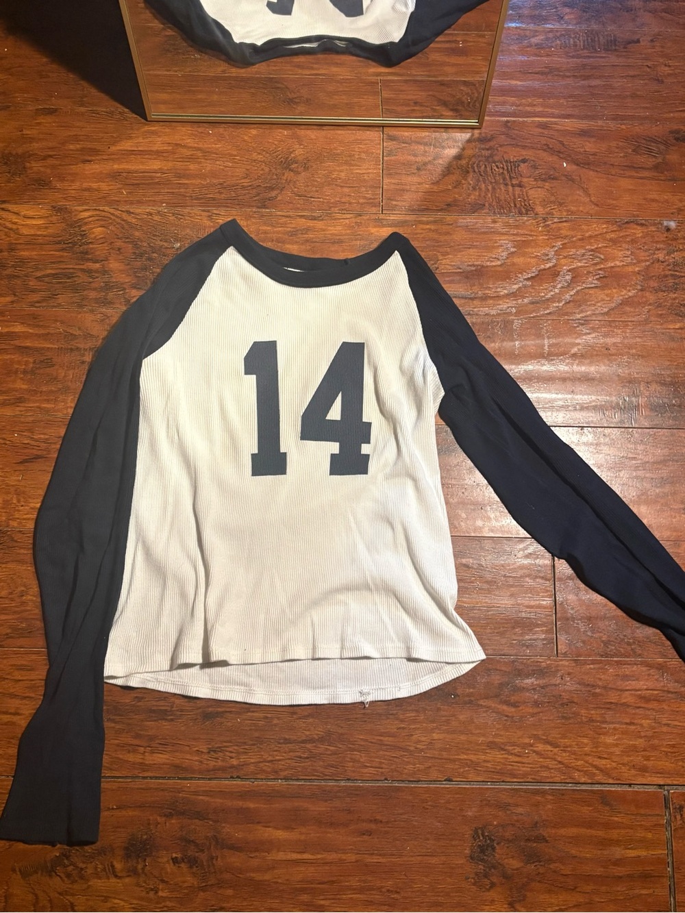 Brandy Melville White and Black '14' Long Sleeve Baseball Tee